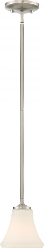 Fawn - 1 Light Mini Pendant with Satin White Glass - Brushed Nickel Finish