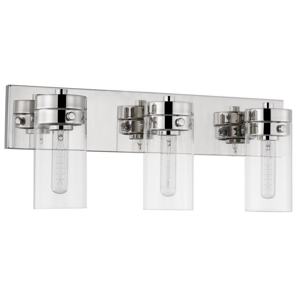 Intersection; 3 Light; Vanity; Polished Nickel with Clear Glass