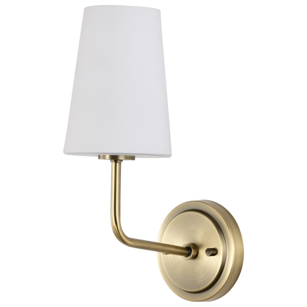 Cordello 1 Light Sconce; Vintage Brass Finish; Etched White Opal Glass