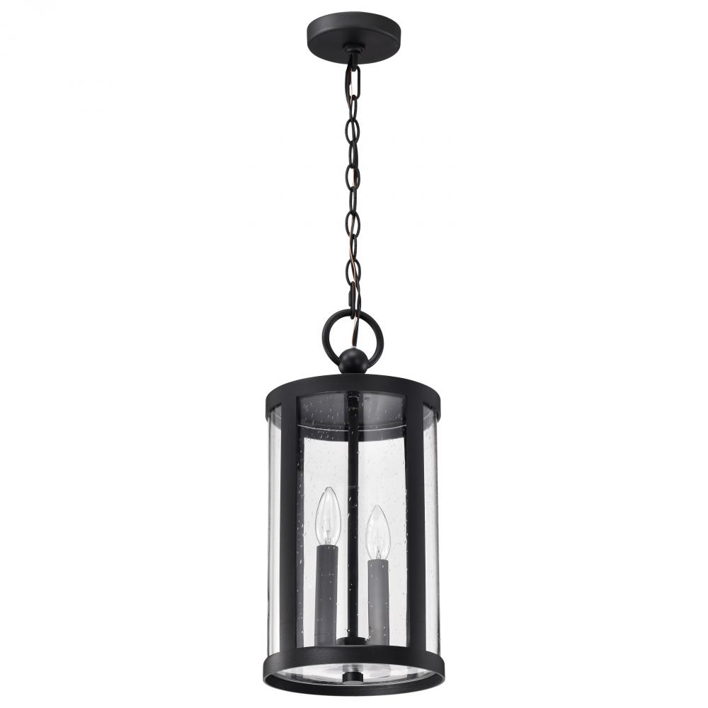 Broadstone; 2 Light Hanging Lantern; Matte Black with Clear Seeded Glass