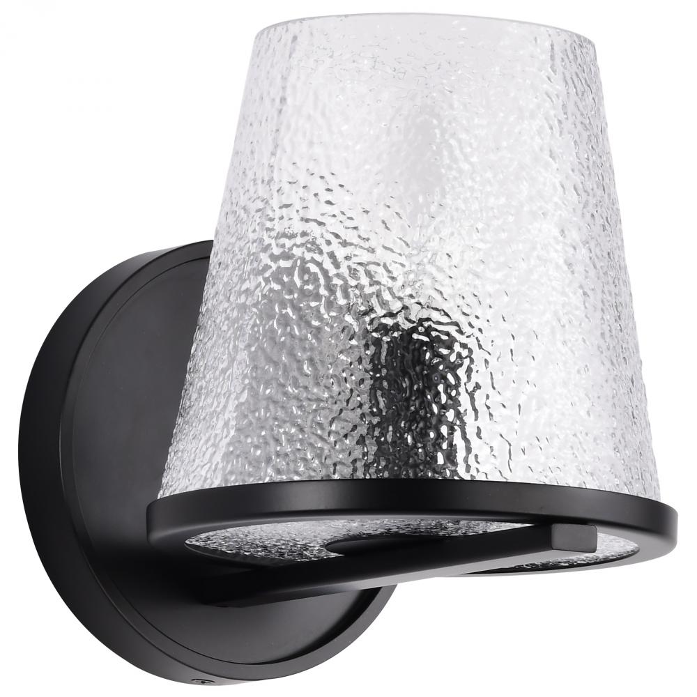 Valentine; 1 Light Vanity; Black Finish; Hammered Glass