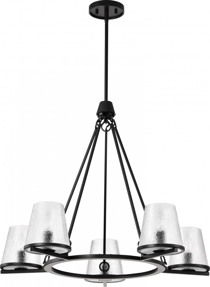 Valentine; 5 Light Chandelier; Black Finish; Hammered Glass