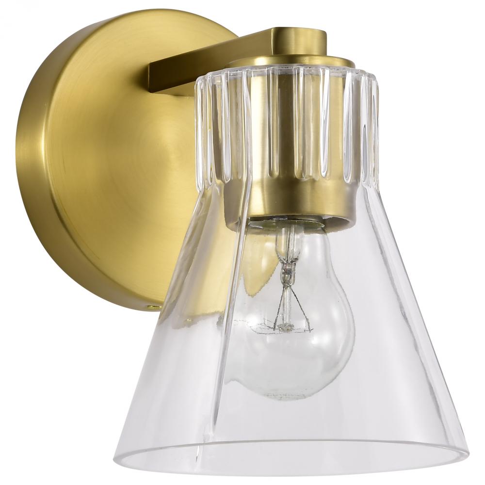 Gianna; 1 Light Vanity; Vintage Brass Finish; Clear Glass
