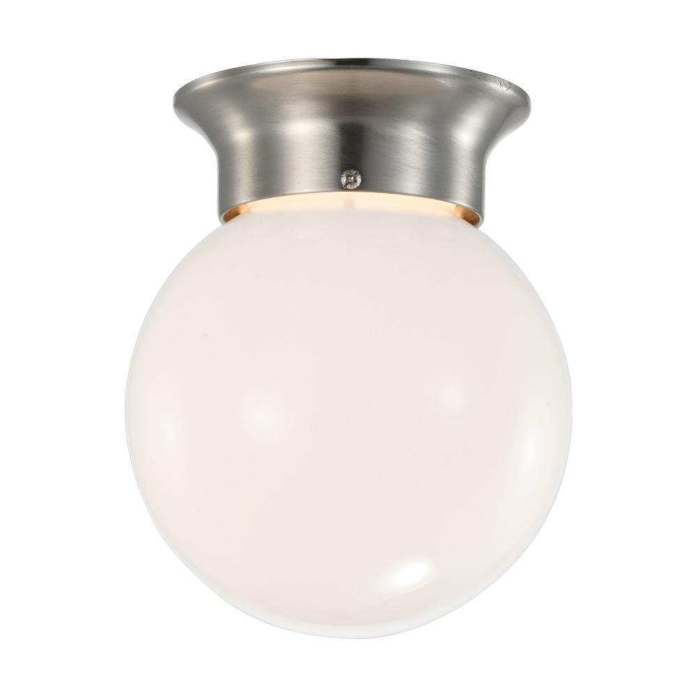 8 Watt; 6 inch; LED Flush Mount Fixture; 3000K; Dimmable; Brushed Nickel; Frosted Glass