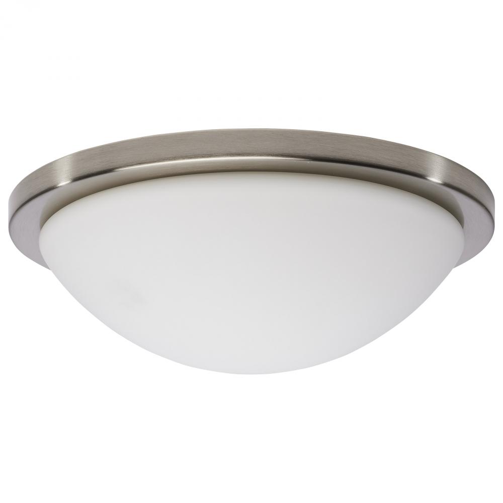 Button; 13 Inch LED Flush Mount Fixture; Brushed Nickel Finish; CCT Selectable; 120 Volts
