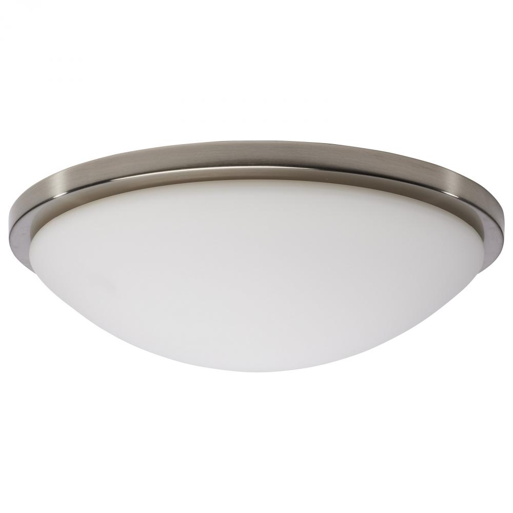 Button; 17 Inch LED Flush Mount Fixture; Brushed Nickel Finish; CCT Selectable; 120 Volts