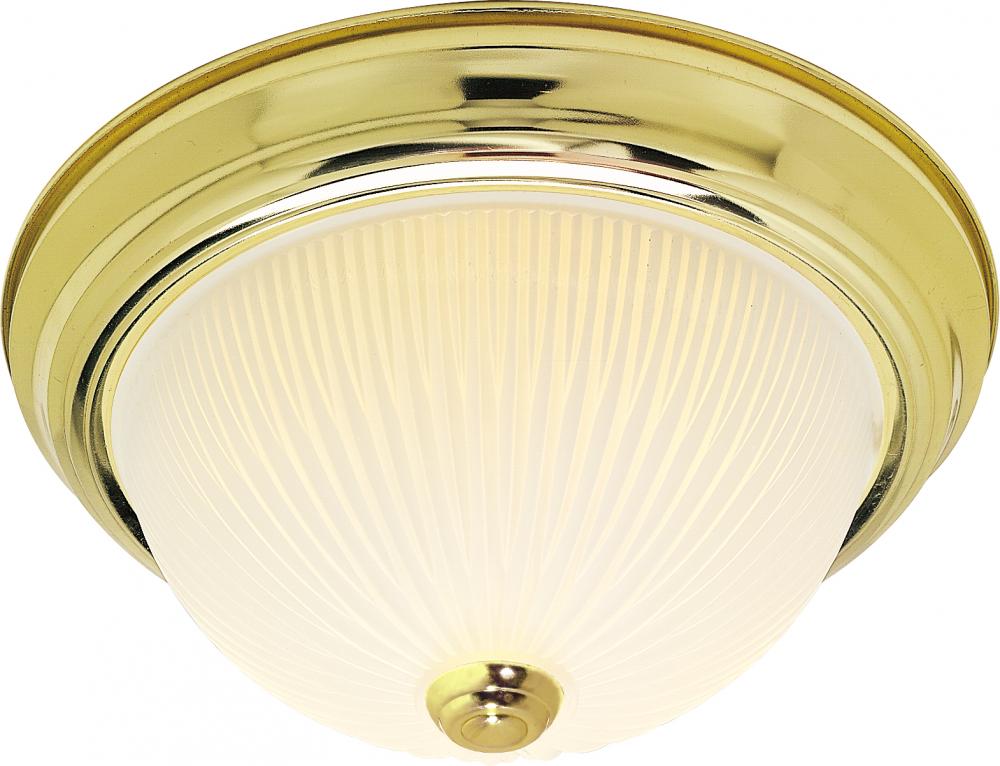 2 Light - 13" Flush with Frosted Ribbed - Polished Brass Finish