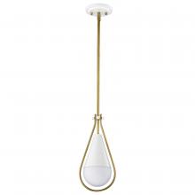 Nuvo 60/7922 - Admiral 1 Light Pendant; 6 Inches; Matte White and Natural Brass Finish; White Opal Glass