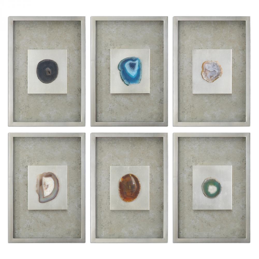 Uttermost Agate Stone Silver Wall Art Set/6