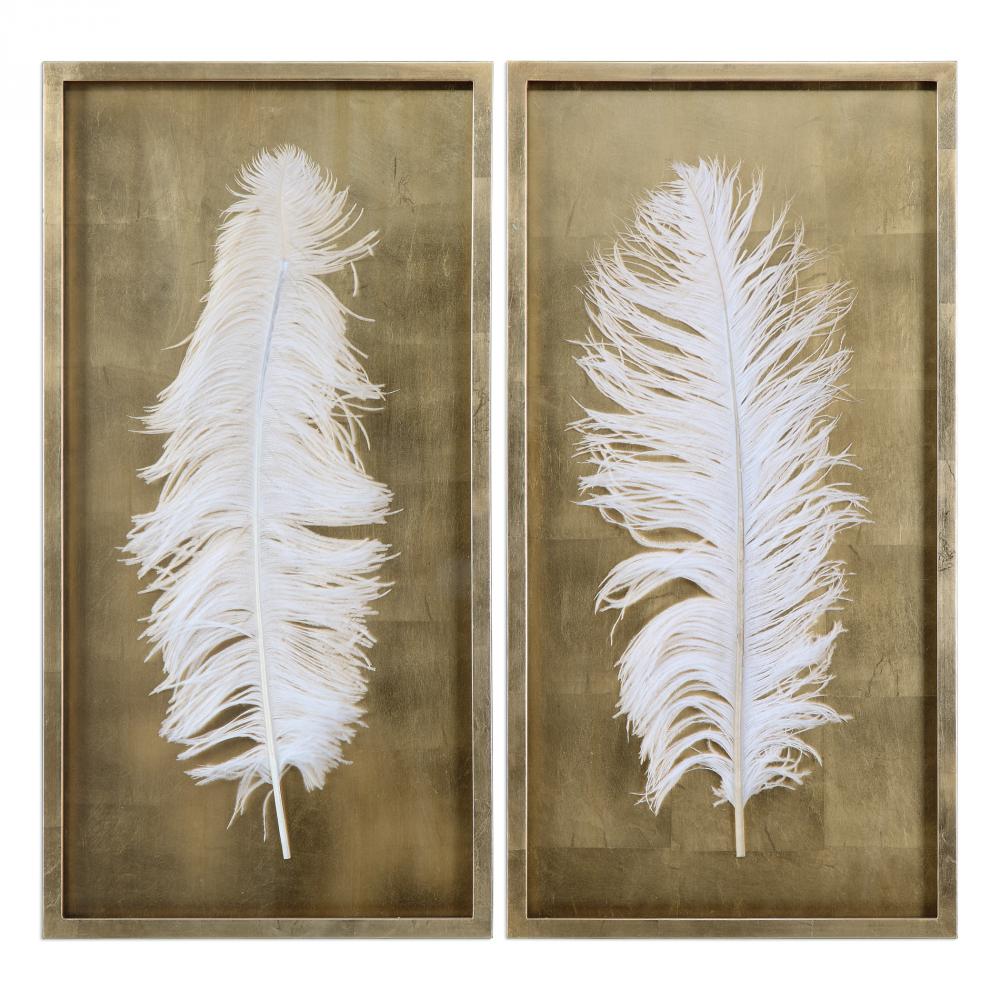Uttermost White Feathers Gold Shadow Box Set/2