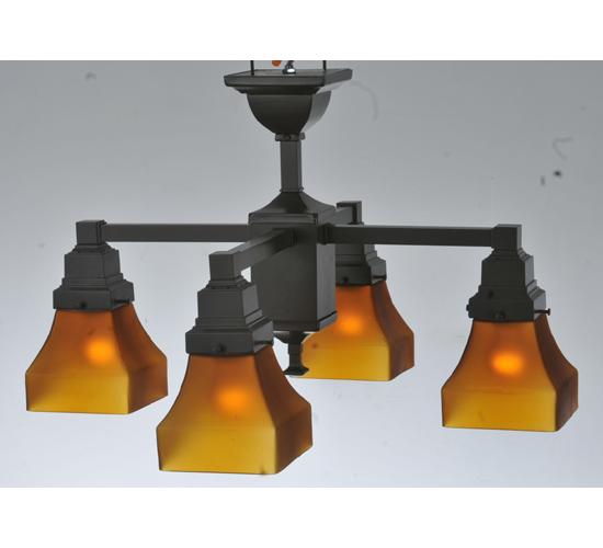 22"W Bungalow Frosted Amber 4 LT Chandelier
