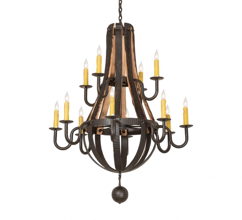 44" Wide Barrel Stave Madera 12 Light Two Tier Chandelier