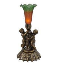 Meyda White 11428 - 12" High Amber/Green Pond Lily Twin Cherub Mini Lamp
