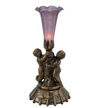 Meyda White 11642 - 12" High Lavender Pond Lily Twin Cherub Mini Lamp
